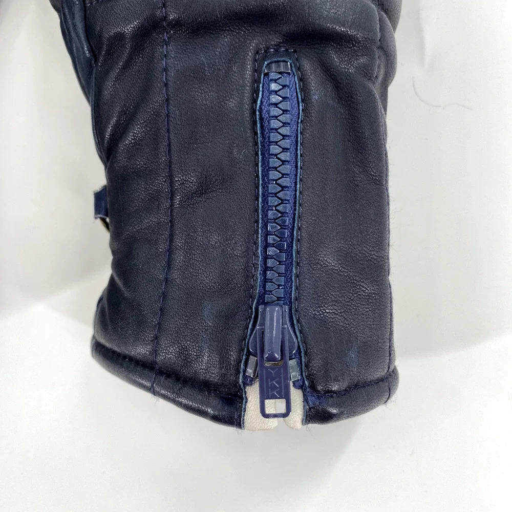 Conroy Vintage Womens Leather Gloves Sz S Blue Fleece Lined‎ Zippered Wrist
